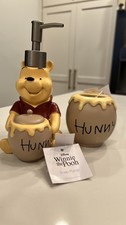 Disney's Winnie the Pooh Soap Pump and Honey Pot Toothbrush Holder Set NWT