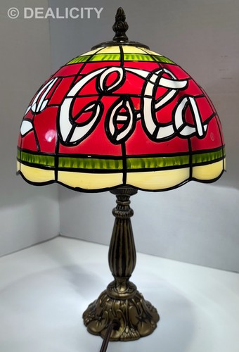 Authentische Coca Cola Tisch/Schreibtischlampe Faux "Tiffany" Buntglas 15" hoch groß - Bild 8 von 8
