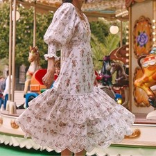 LoveShackFancy Toulon Dress Women 4 Vanilla Kisses Floral Eyelet Cottage NWT
