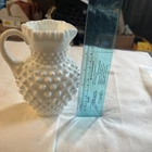 Vintage Fenton Glass Hobnail White Milk Glass Crimped Top Pitcher 6” Perfect