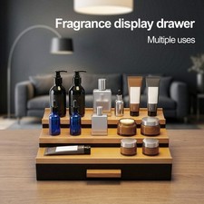 Wooden Cologne Organizer , 3 Tier Perfume Display Shelf with Drawer Storage