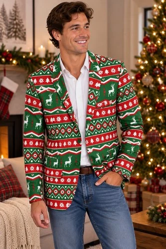 Suitmeister Mens M 38-40 Ugly Christmas Blazer Reindeer Fair Isle Holiday Jacket - product listing photo