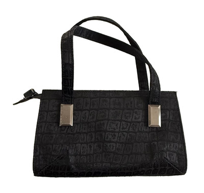 Vintage Giorgio Armani Black Silk Evening Bag Satchel Animal Print Embossed