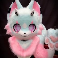 Fursuit Long haired Dog Fox Mascot Party Halloween Fur Cosplay head