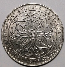 Straits Settlements, 1909 Edward VII Dollar  1,014,000 Mintage C25-219