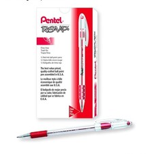 Pentel BK90B R.S.V.P. Stick Ballpoint Pen, .7mm, Trans Barrel, Red Ink, Dozen