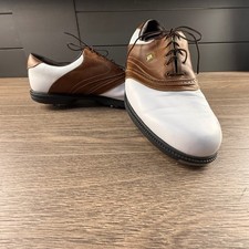 FootJoy Originals Men's Golf Shoes White Brown Leather Spiked Size 14 Laces Low