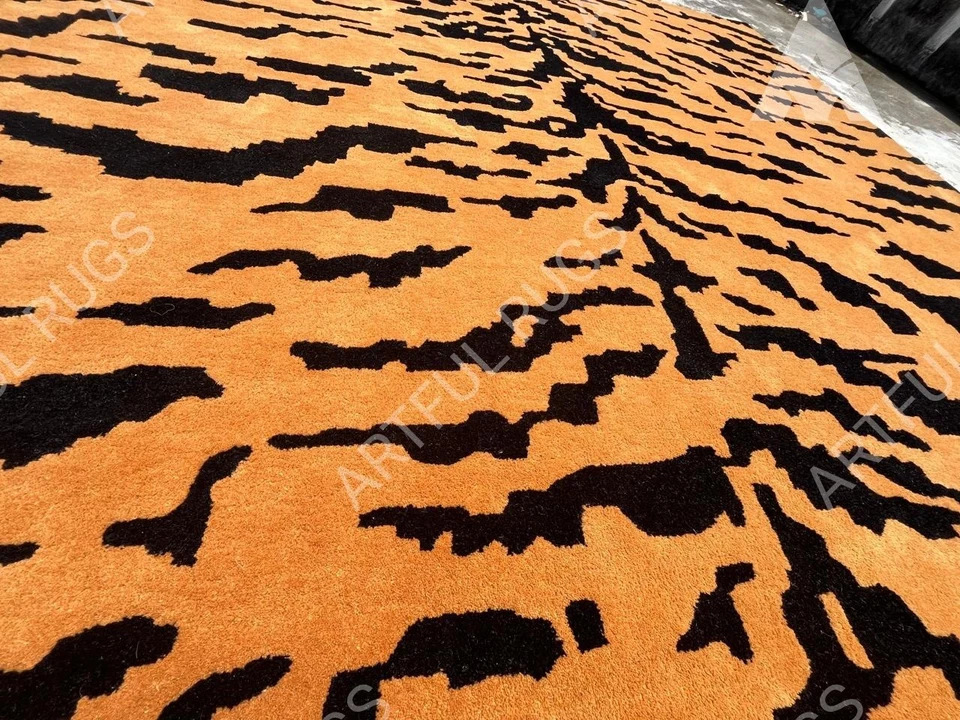 Alfombra de lana acolchada a mano 9 x 12 pies - nudos nórdicos diseño óxido/negro, alfombra hecha a mano Foto 4 de 4