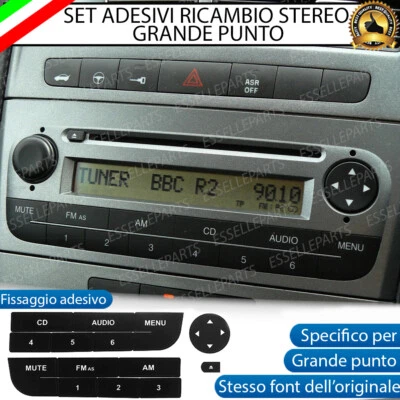 SET RICAMBIO PER TASTI AUTORADIO STEREO ORIGINALE PER FIAT GRANDE PUNTO ADESIVI