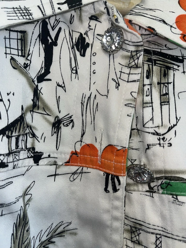 SUSAN GRAVER JACKET T-SHIRT SET CITY SCENE WHITE ORANGE WOMENS XL - Image 3 of 4