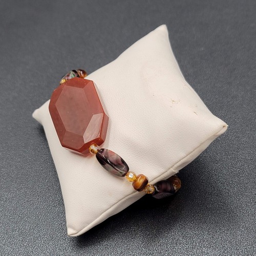 Pulsera de cuentas de vidrio artístico tono plata púrpura marrón palanca 7" - Imagen 4 de 11