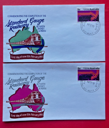 1970 Completion of Std. Gauge Railway Between Sydney & Perth 5c x 2 FDC 's
