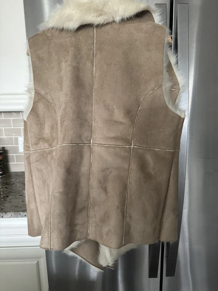 Chaleco Design History Gamuza Cuero Imitación Piel Forrado Beige - Para Mujer Grande - Nuevo con Etiquetas Foto 2 de 3