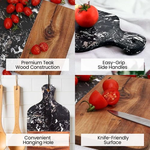 SINT Rectangle Wooden Cutting Board with Handle for Kitchen Chopping & Food Prep - Picture 10 of 12