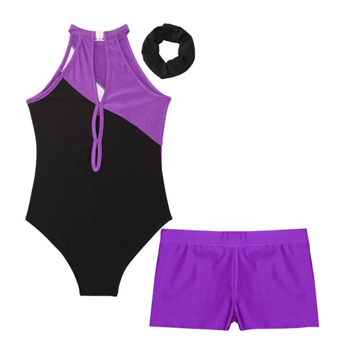 Kids Girls Bodysuit With Shorts Gymnastics Rompers Yoga Leotard Gym Dance Sport - Picture 64 of 113