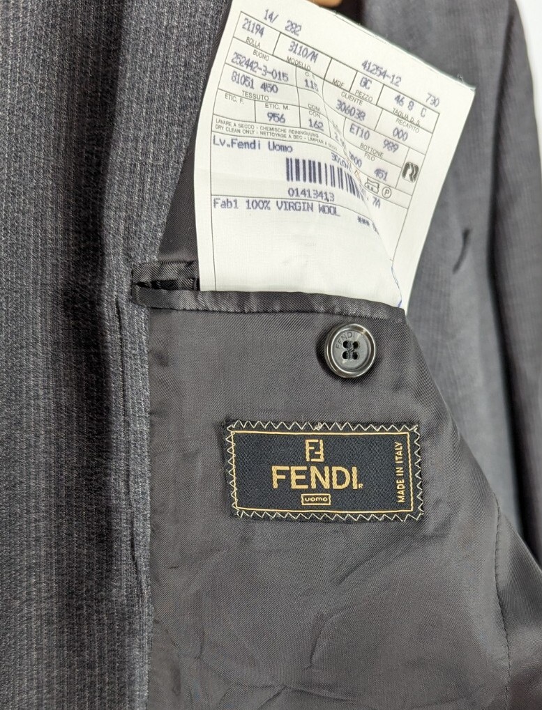 FENDI ジャケット　38 Fendi Vtg Pinstripe Gray 3 Button Blazer Size 46 Italy 38