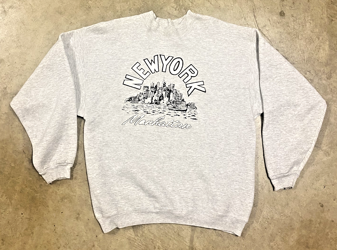 Vintage New York City NYC Gray Pullover Men's Size Large Crewneck Sweatshirt 90s
