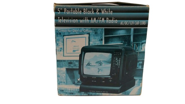 Promo King 5” Portable Black & White TV w/AM/FM Radio AC/DC 12V Car Cord PK-4187 Promo King 5” Portable Black & White TV w/AM/FM Radio AC/DC 12V Car Cord PK-4187