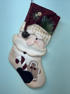 Christmas Stocking 3D Santa ClUse Ginger Cookie Cane Applique Bell NO