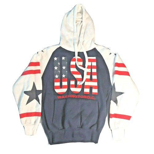 Washington DC USA American Flag Hoodie Spell Out Sweatshirt Embroidered SZ S - Picture 8 of 8