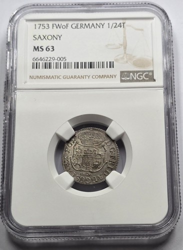 GERMANY 1753 FWof COIN 1/24 THALER SAXONY NGC MS63 - Picture 1 of 2