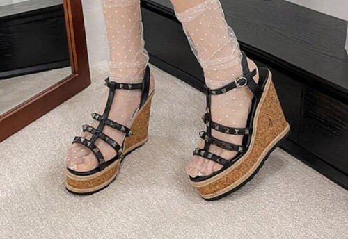 Women's Summer Fashion Hollow Out Cross Strap Sequins Thick sole Open Toe shoes - Picture 7 of 12
