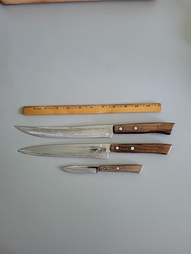 VINTAGE FLINT STAINLESS VANADIUM 3 KNIVES WOOD WALL BLOCK - Picture 12 of 24