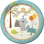 Happy Woodland Boy 9 Inch Paper Plates 8 Pack Owl Raccoon Birthday Tableware