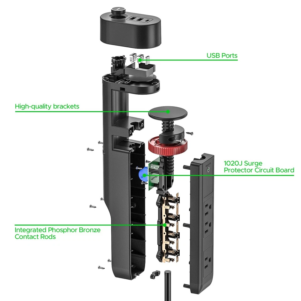 Desk Clamp Power Strip with 3个USB-C Port, 1020J Surge Protector with 20W PD Fast - Image 3 of 4