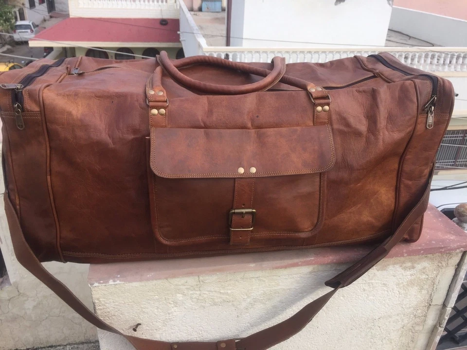 S To XXL Vintage Leather Duffle Travel Overnight Weekend Gym Bag Holdall Luggage - Image 3 of 4