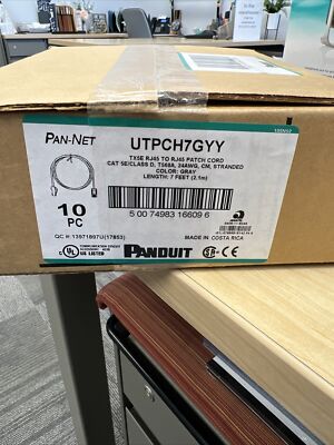 (10) PAN-NET PANDUIT UTPCH7GYY 7FT GRAY RJ45 PLUG TO PLUG PATCH CORD CAT 5e-NEW