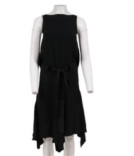Alexander McQueen Women Asymetrical Belted Midi Dress Sz 40 Acetate Rayon Black