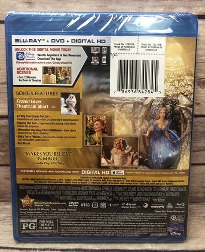 CINDERELLA (Blu-ray/DVD, 2015, PG,Includes Digital Copy) Walt Disney ~ Brand NEW - Picture 2 of 3