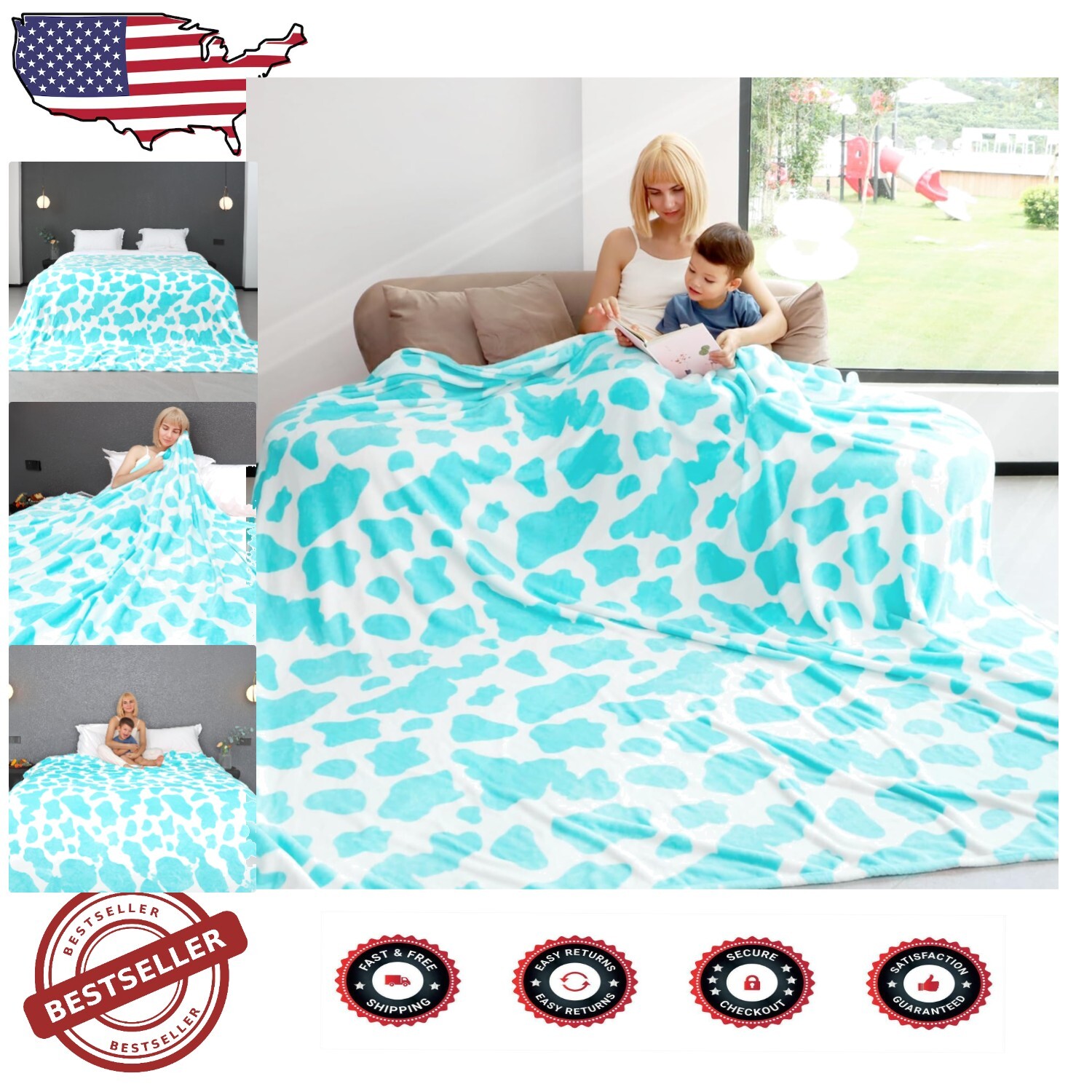 Luxurious King Size Cow Print Fleece Throw Blanket 90x108 in Lightweight Comfort