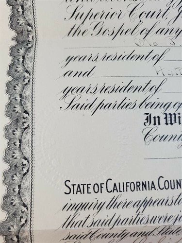 County of Los Angeles, California Marriage License March 27, 1908 Original Doc - Picture 5 of 6