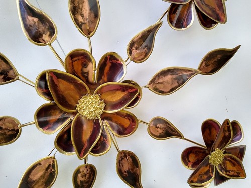 Extra Large Copper & Brass Flowers With Leaves Sculpture - Picture 6 of 7