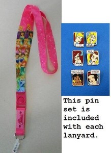 Disney-Trading-Pin-Neck-Lanyard-8-STORYBOOK-PRINCESS-Push-Button-Toggle-amp-Pins