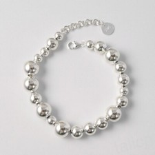Shiny 925 Sterling Silver Mix Sized Beaded Hollow Ball Strand Bracelet 7" Long