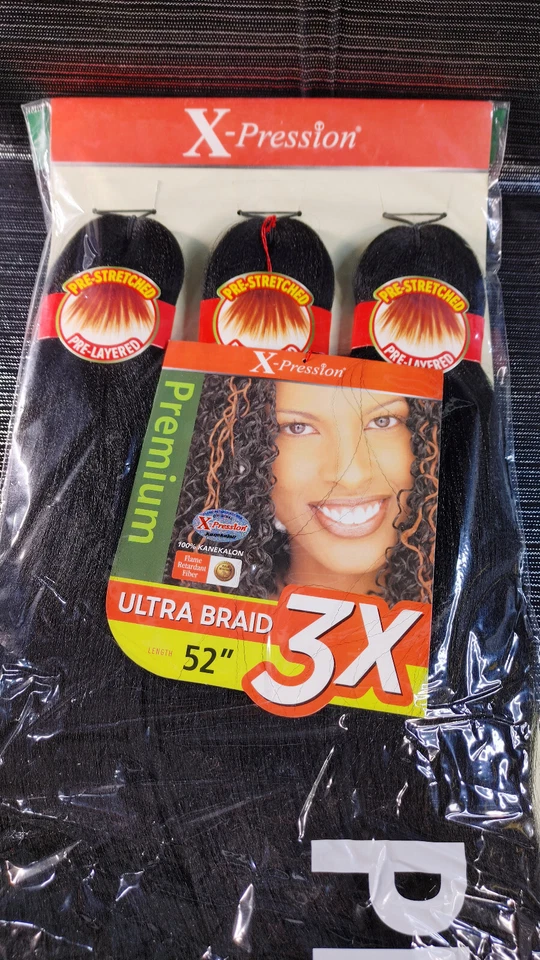 Outre Braids X-Pression Kanekalon Cabello Negro 3X Preestirado Ultra Trenza 52" Foto 4 de 4
