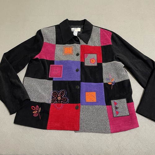 Vintage Women's Jacket Coat Patchwork Embroidery L 90s Art Teacher Grannycore - Picture 2 of 19
