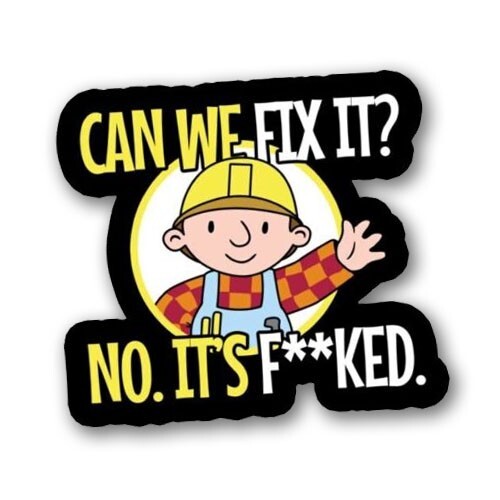 Can we fix it No Funny Sticker bob hvac builder hard hat - Afbeelding 1 van 2