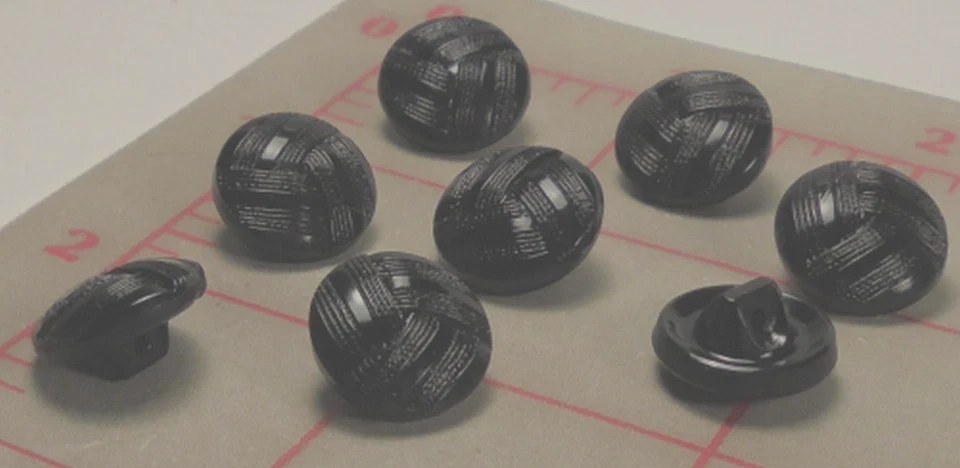 12 Vintage SM Czech Glass Shank Button Black Folded Texture Design 1/2" 14mm #19 - Image 4 of 4