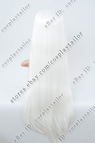 Parrucche diritte lunghe 70 cm bianco neve con borchie testa piena parrucche sintetiche - Foto 6 di 6