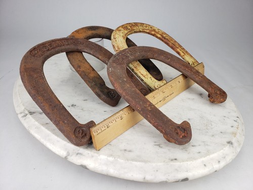 4X Vintage Searsl Horseshoes St. Pierre Worcester Horse Shoes Cast Iron Throwing - Picture 3 of 12