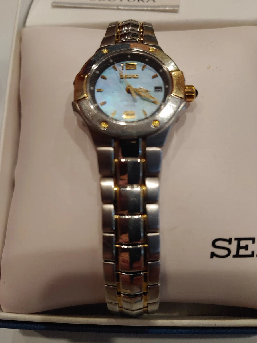Seiko Coutura 7N82 0CA0 Women s 25mm Quartz Two Tone MOP Sapphire Crystal Watch