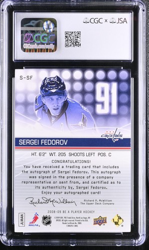 2008-09 UD BE A PLAYER SIGNATURES #S-SF SERGEI FEDOROV SIGNED CARD CGC JSA 9/10 - Picture 2 of 2