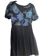 Blue & Black Sequin Skater Dress