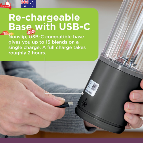 Portable Blender BC100BKANZ Cordless Rechargeable Smoothie Maker High Speed Blac - Picture 7 of 12