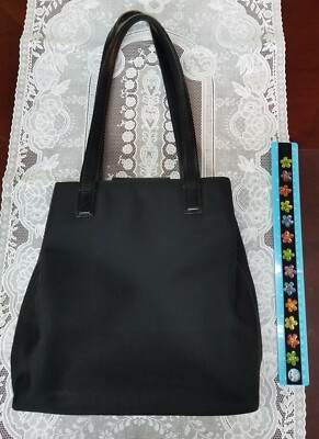 Vintage COACH #7411 Black Twill Fabric & Leather Trimmed Shoulder