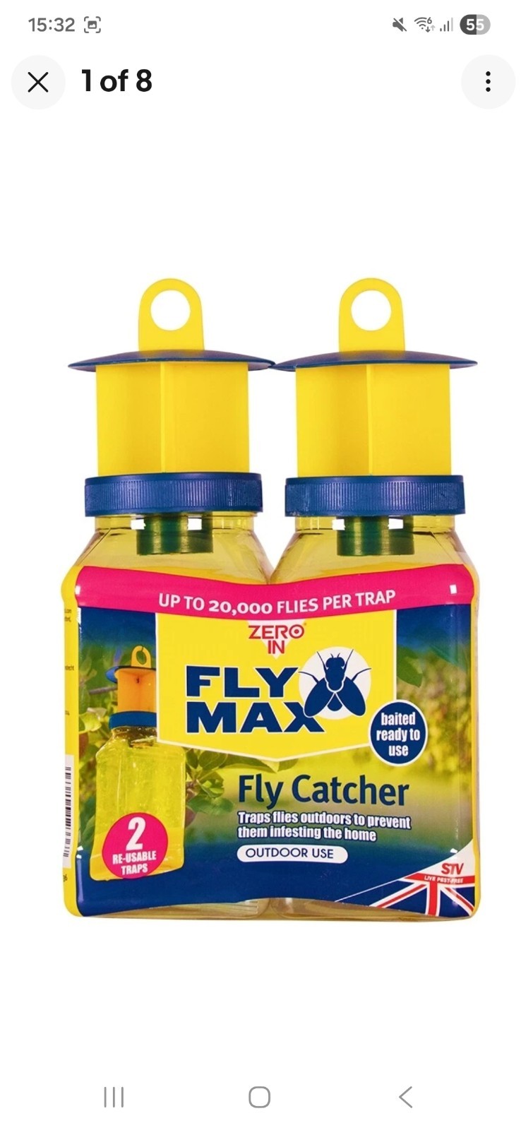 Fly Trap Read Baited Disposable Insect Catcher Attracts Flies Bait Twin Pack